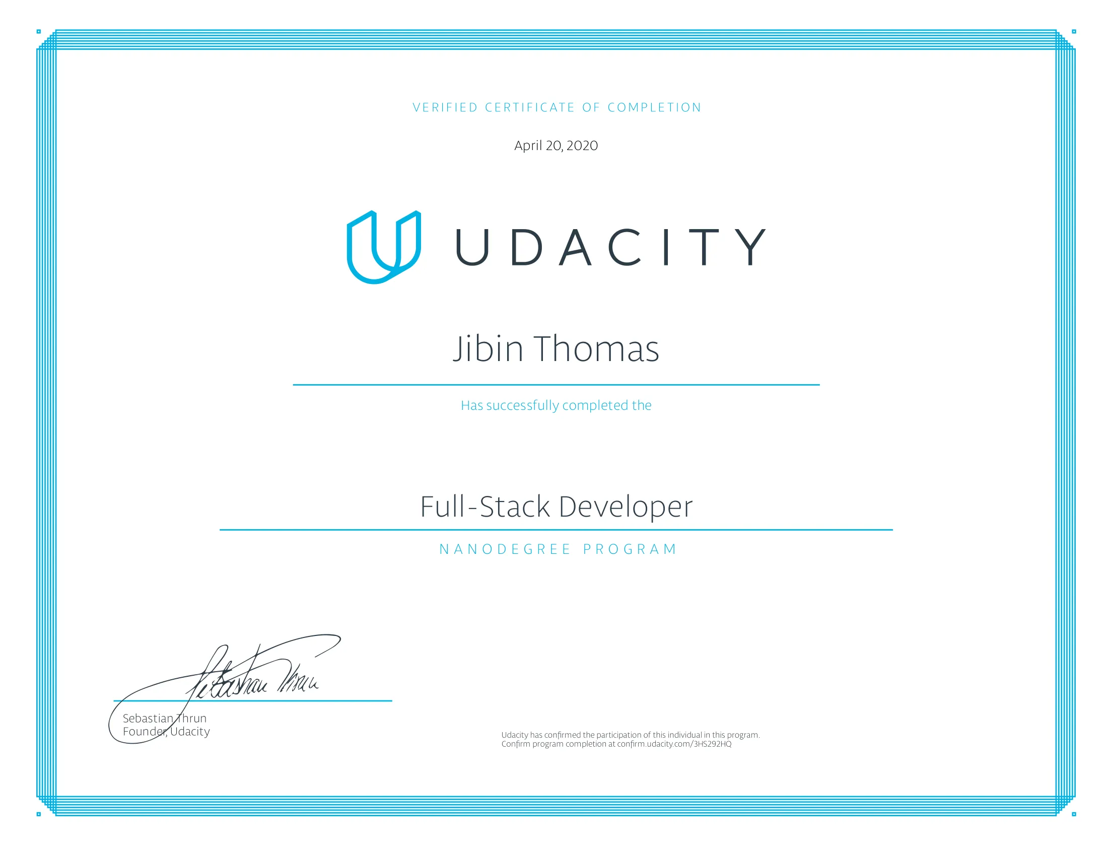 Nanodegree Certificate of Jibin