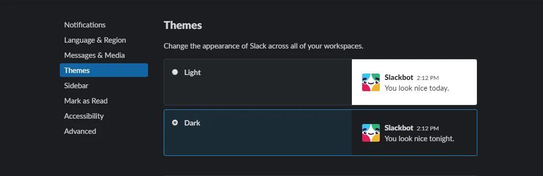 Slack dark mode